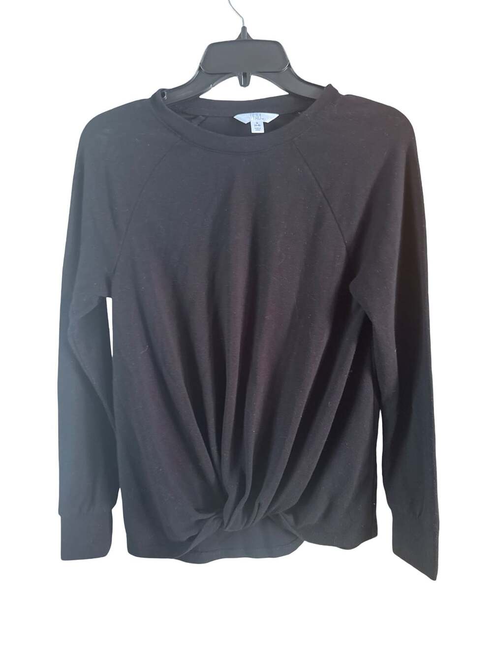Time and Tru Twist Front Long Sleeve Top Size S Black